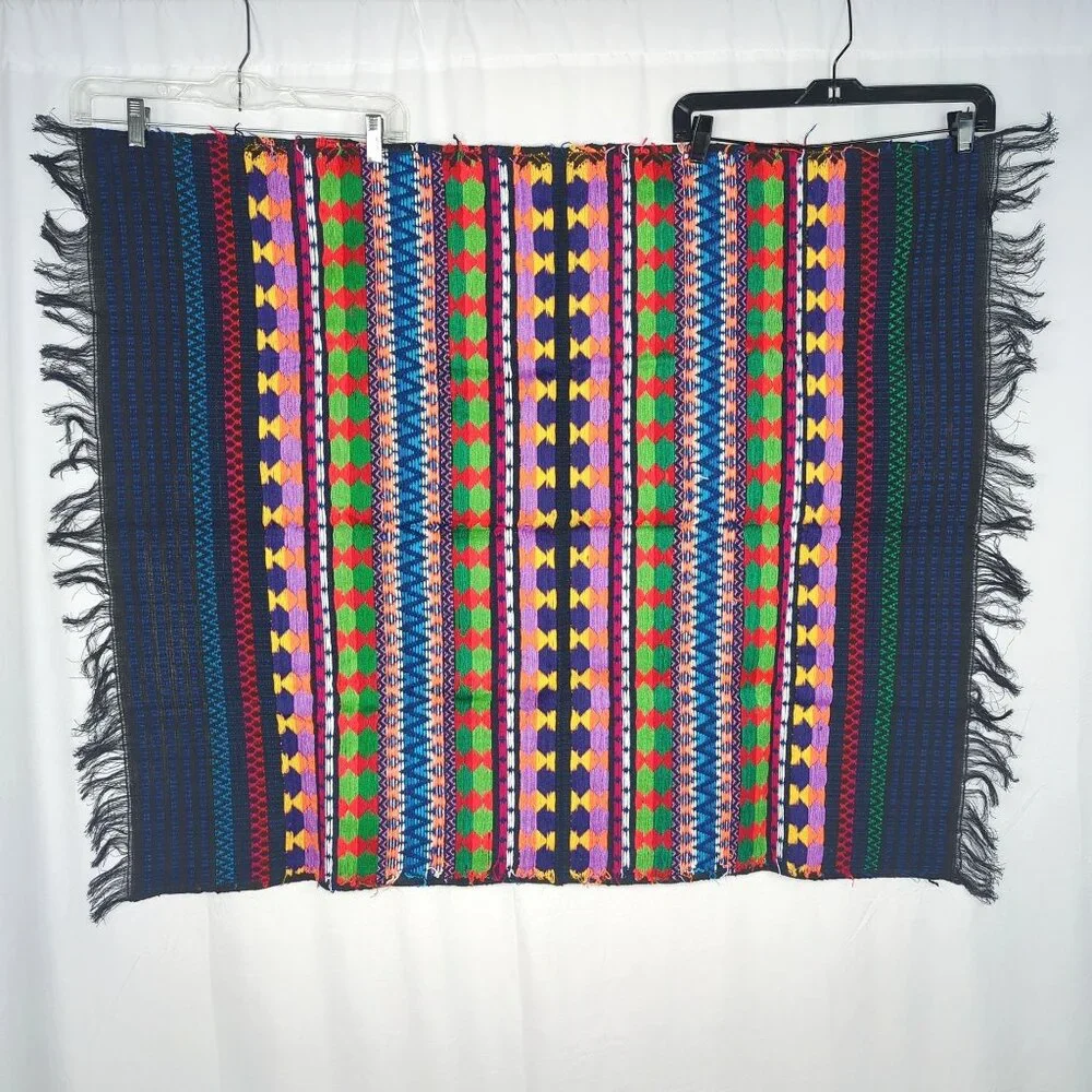 Vintage Folk Indigenous Rug Tapestry Knit Tablecloth Black